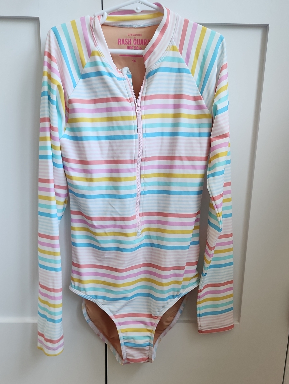 JCrew Crewcuts Kids Size 14 Long Sleeve Stripe Rash Guard Swimsuit - Multicolor